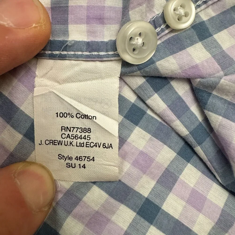 J.Crew Lightweight Button Down Shirt Mens XL Purple Blue Plaid Cotton Casual Top